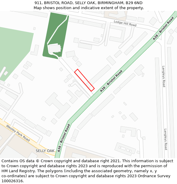 911, BRISTOL ROAD, SELLY OAK, BIRMINGHAM, B29 6ND: Location map and indicative extent of plot