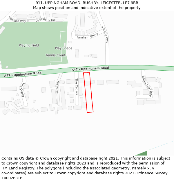 911, UPPINGHAM ROAD, BUSHBY, LEICESTER, LE7 9RR: Location map and indicative extent of plot