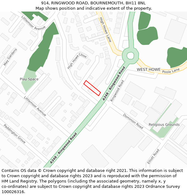914, RINGWOOD ROAD, BOURNEMOUTH, BH11 8NL: Location map and indicative extent of plot