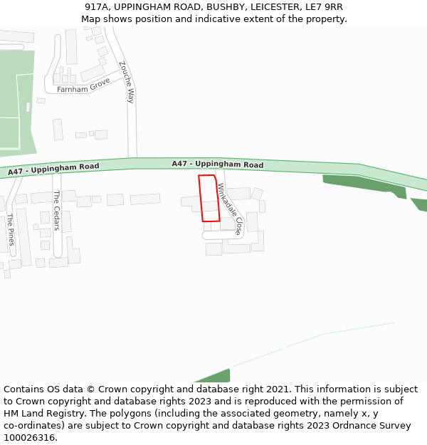 917A, UPPINGHAM ROAD, BUSHBY, LEICESTER, LE7 9RR: Location map and indicative extent of plot