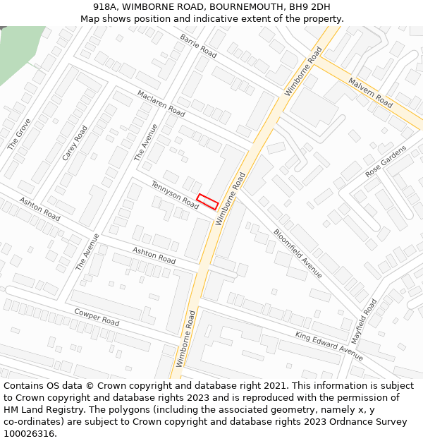 918A, WIMBORNE ROAD, BOURNEMOUTH, BH9 2DH: Location map and indicative extent of plot