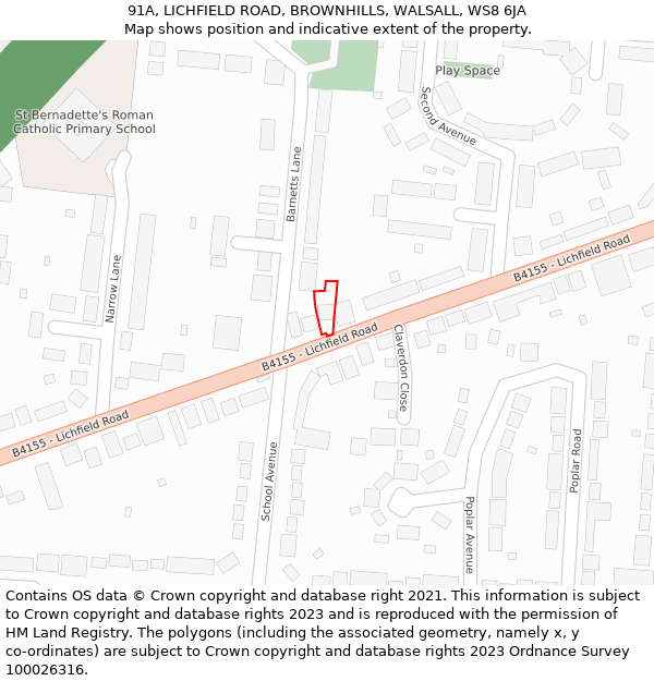 91A, LICHFIELD ROAD, BROWNHILLS, WALSALL, WS8 6JA: Location map and indicative extent of plot