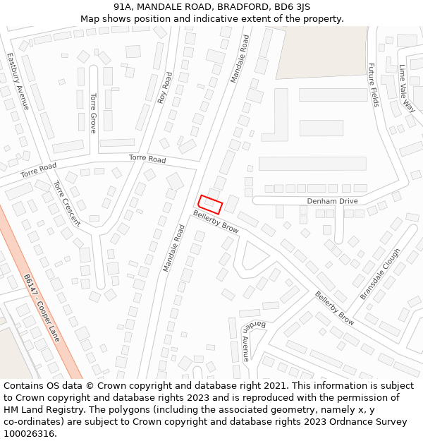 91A, MANDALE ROAD, BRADFORD, BD6 3JS: Location map and indicative extent of plot