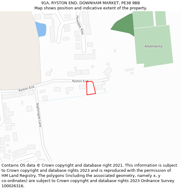 91A, RYSTON END, DOWNHAM MARKET, PE38 9BB: Location map and indicative extent of plot