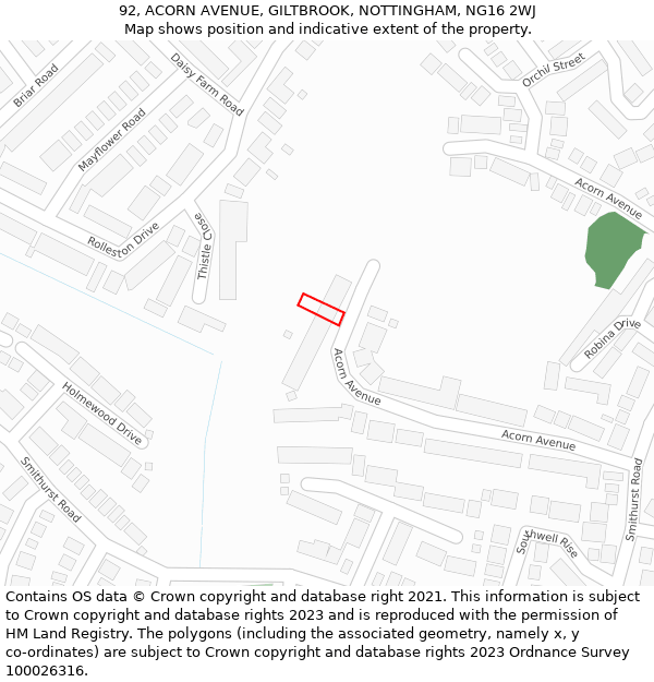92, ACORN AVENUE, GILTBROOK, NOTTINGHAM, NG16 2WJ: Location map and indicative extent of plot