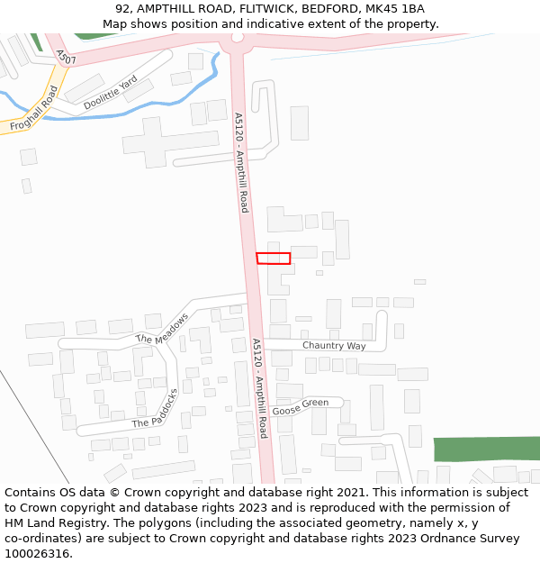 92, AMPTHILL ROAD, FLITWICK, BEDFORD, MK45 1BA: Location map and indicative extent of plot