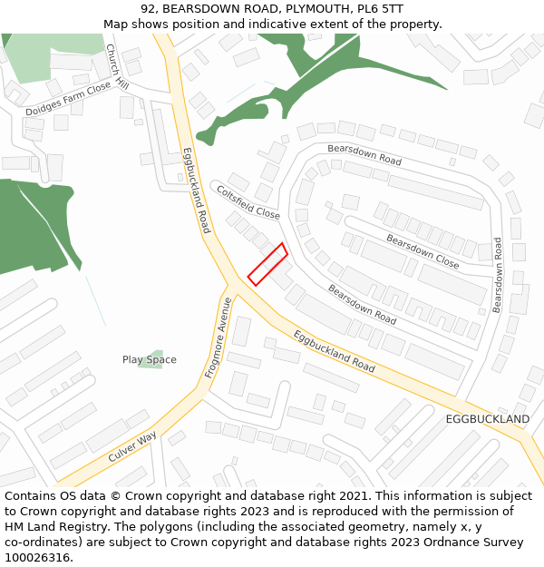 92, BEARSDOWN ROAD, PLYMOUTH, PL6 5TT: Location map and indicative extent of plot