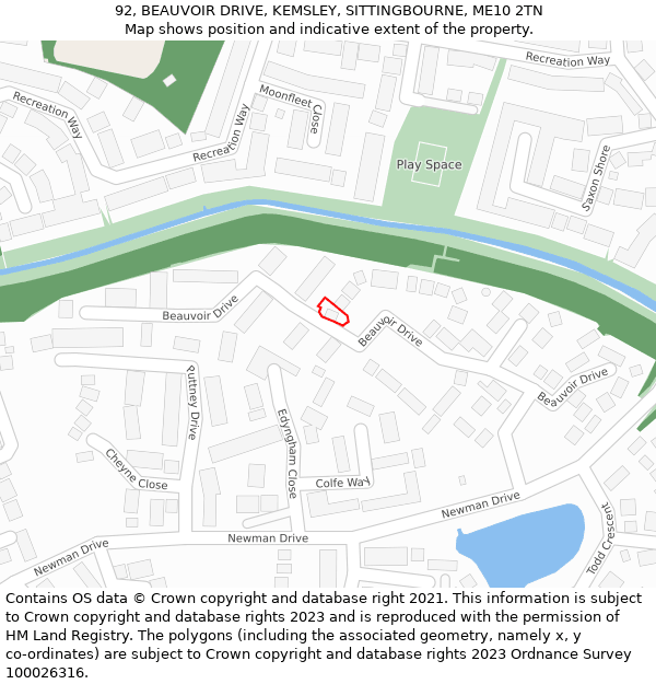 92, BEAUVOIR DRIVE, KEMSLEY, SITTINGBOURNE, ME10 2TN: Location map and indicative extent of plot