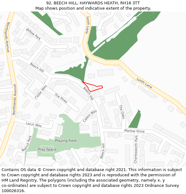 92, BEECH HILL, HAYWARDS HEATH, RH16 3TT: Location map and indicative extent of plot