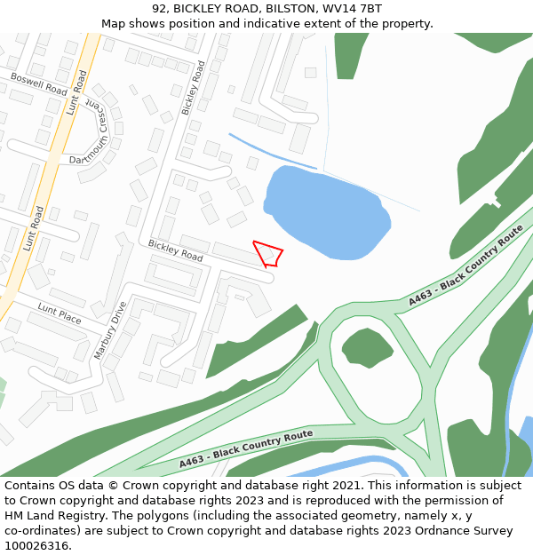 92, BICKLEY ROAD, BILSTON, WV14 7BT: Location map and indicative extent of plot