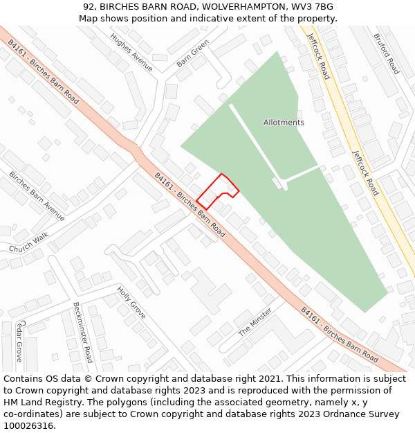 92, BIRCHES BARN ROAD, WOLVERHAMPTON, WV3 7BG: Location map and indicative extent of plot