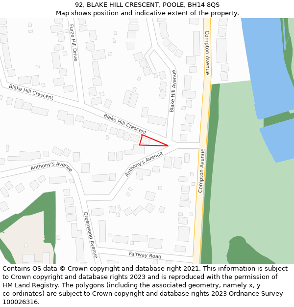 92, BLAKE HILL CRESCENT, POOLE, BH14 8QS: Location map and indicative extent of plot