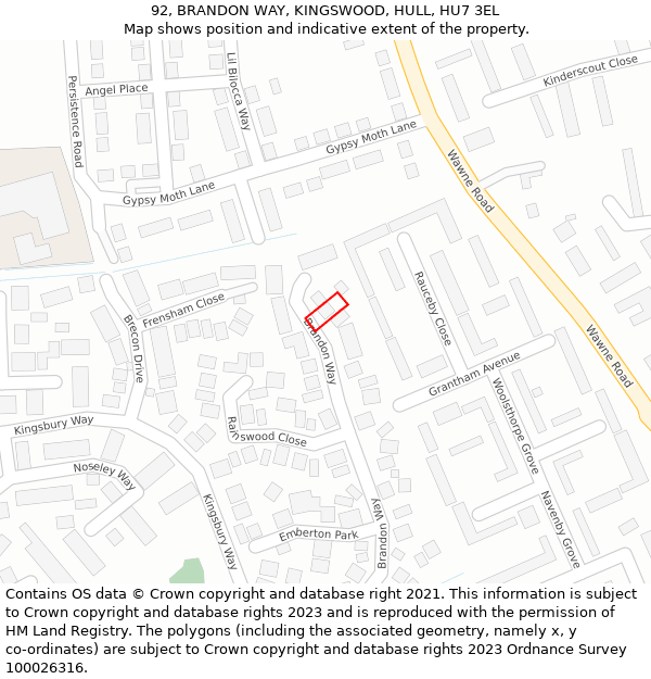 92, BRANDON WAY, KINGSWOOD, HULL, HU7 3EL: Location map and indicative extent of plot