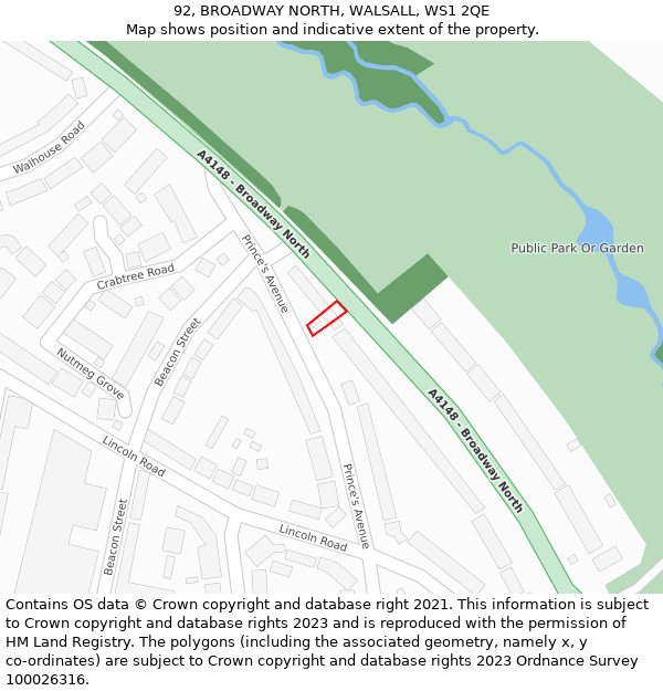 92, BROADWAY NORTH, WALSALL, WS1 2QE: Location map and indicative extent of plot