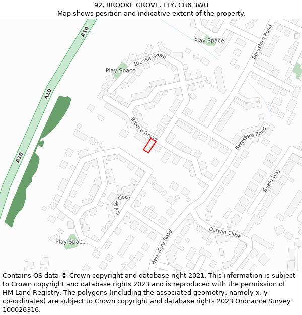 92, BROOKE GROVE, ELY, CB6 3WU: Location map and indicative extent of plot