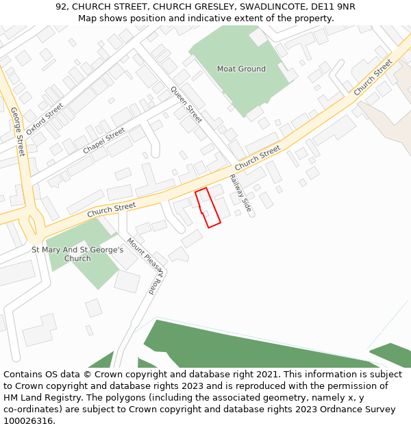 92, CHURCH STREET, CHURCH GRESLEY, SWADLINCOTE, DE11 9NR: Location map and indicative extent of plot