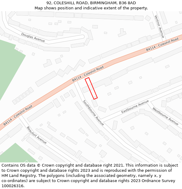 92, COLESHILL ROAD, BIRMINGHAM, B36 8AD: Location map and indicative extent of plot