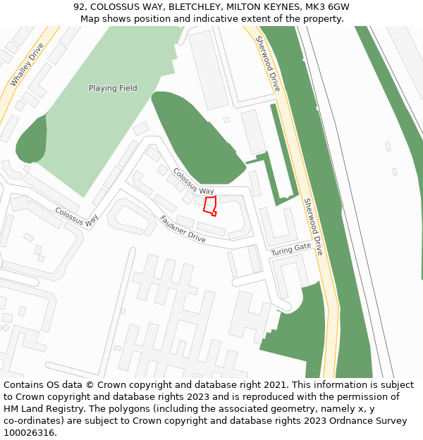 92, COLOSSUS WAY, BLETCHLEY, MILTON KEYNES, MK3 6GW: Location map and indicative extent of plot