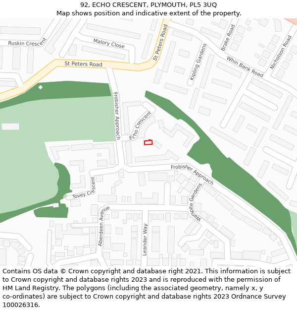 92, ECHO CRESCENT, PLYMOUTH, PL5 3UQ: Location map and indicative extent of plot