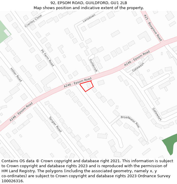 92, EPSOM ROAD, GUILDFORD, GU1 2LB: Location map and indicative extent of plot