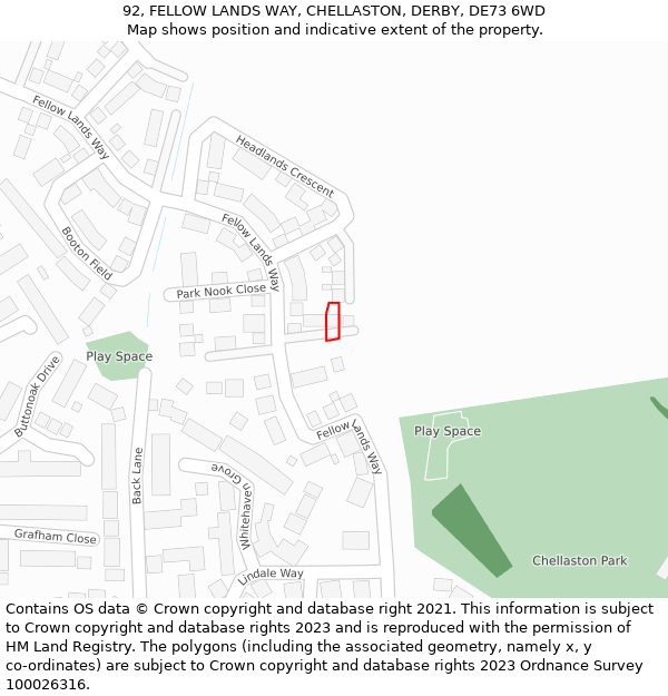 92, FELLOW LANDS WAY, CHELLASTON, DERBY, DE73 6WD: Location map and indicative extent of plot