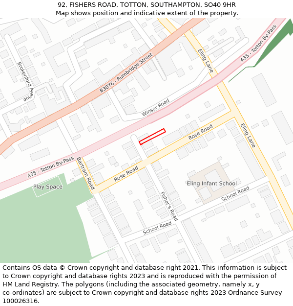 92, FISHERS ROAD, TOTTON, SOUTHAMPTON, SO40 9HR: Location map and indicative extent of plot