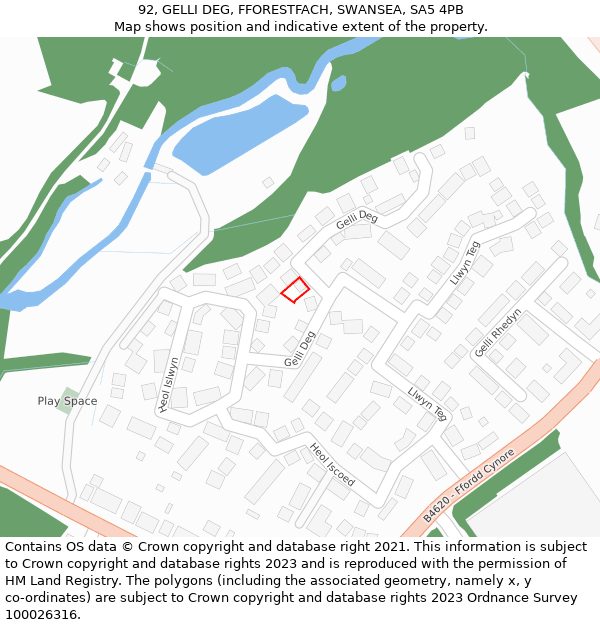 92, GELLI DEG, FFORESTFACH, SWANSEA, SA5 4PB: Location map and indicative extent of plot