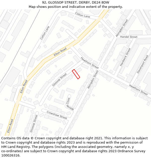 92, GLOSSOP STREET, DERBY, DE24 8DW: Location map and indicative extent of plot