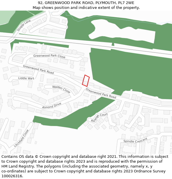 92, GREENWOOD PARK ROAD, PLYMOUTH, PL7 2WE: Location map and indicative extent of plot