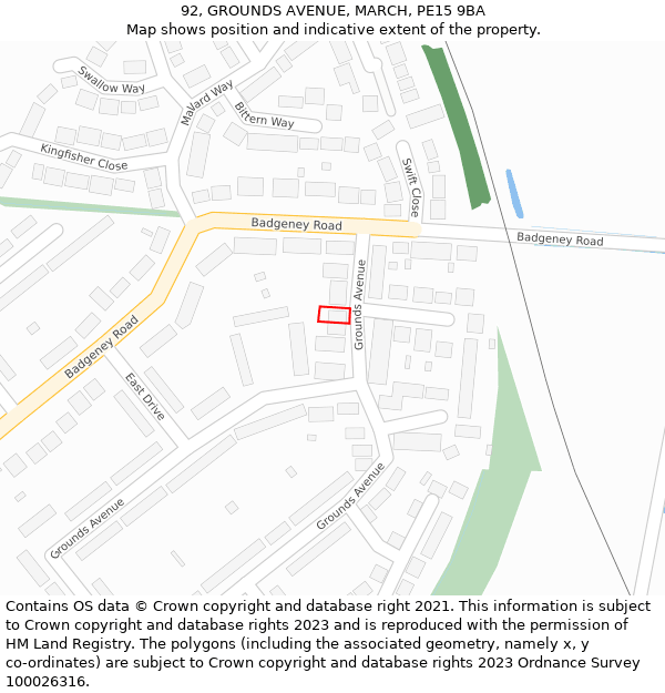 92, GROUNDS AVENUE, MARCH, PE15 9BA: Location map and indicative extent of plot