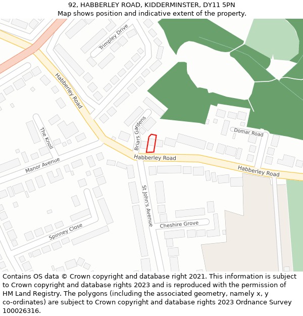 92, HABBERLEY ROAD, KIDDERMINSTER, DY11 5PN: Location map and indicative extent of plot