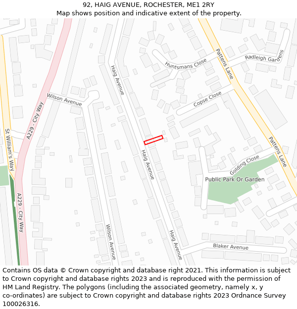 92, HAIG AVENUE, ROCHESTER, ME1 2RY: Location map and indicative extent of plot