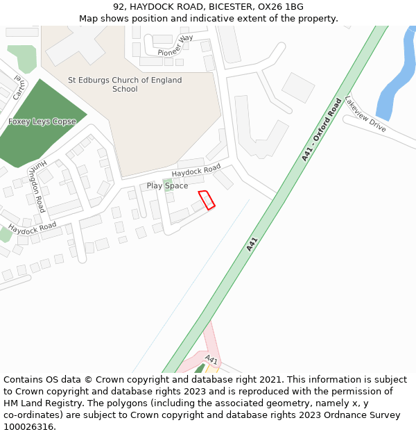 92, HAYDOCK ROAD, BICESTER, OX26 1BG: Location map and indicative extent of plot