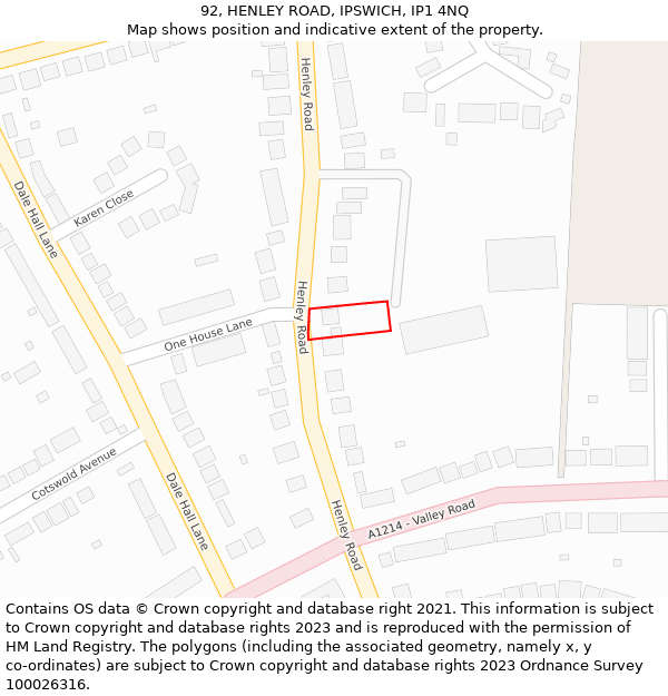 92, HENLEY ROAD, IPSWICH, IP1 4NQ: Location map and indicative extent of plot