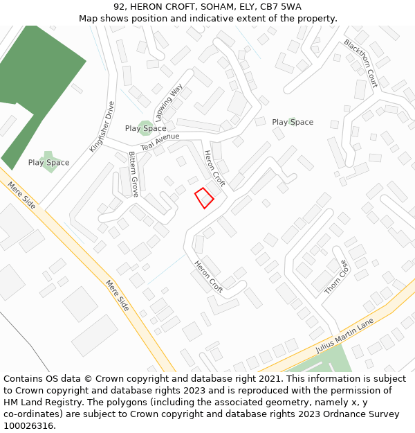 92, HERON CROFT, SOHAM, ELY, CB7 5WA: Location map and indicative extent of plot