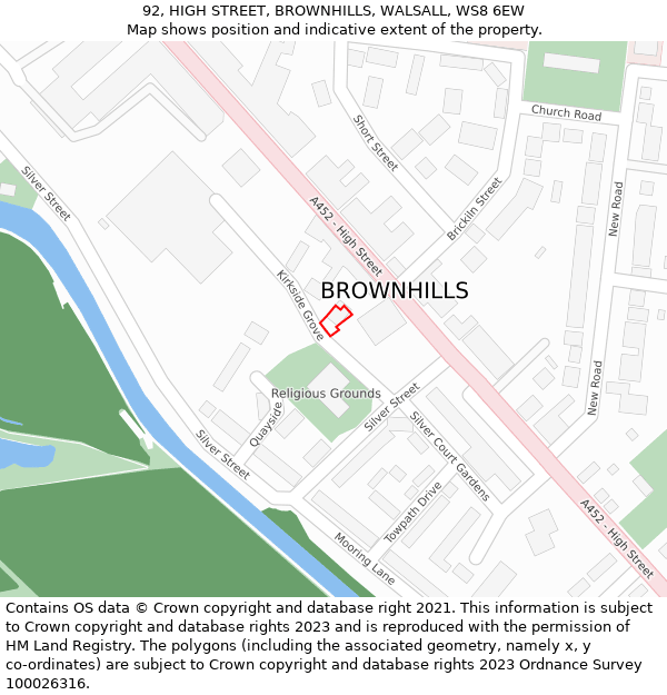 92, HIGH STREET, BROWNHILLS, WALSALL, WS8 6EW: Location map and indicative extent of plot