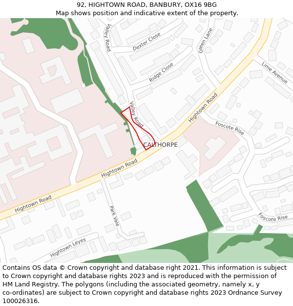92, HIGHTOWN ROAD, BANBURY, OX16 9BG: Location map and indicative extent of plot