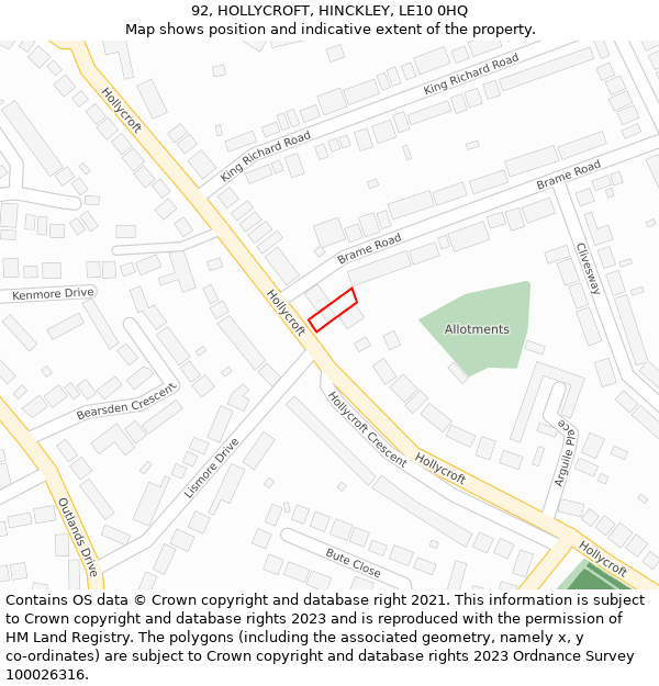 92, HOLLYCROFT, HINCKLEY, LE10 0HQ: Location map and indicative extent of plot