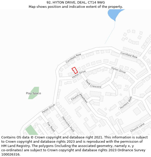 92, HYTON DRIVE, DEAL, CT14 9WG: Location map and indicative extent of plot