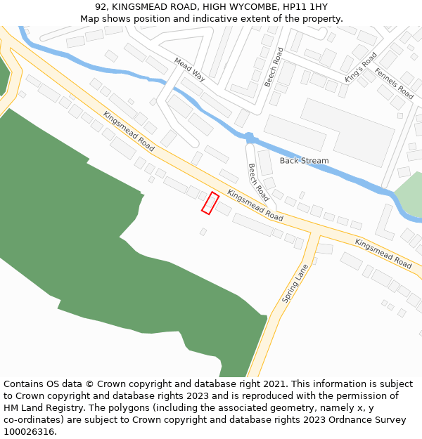 92, KINGSMEAD ROAD, HIGH WYCOMBE, HP11 1HY: Location map and indicative extent of plot