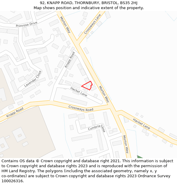 92, KNAPP ROAD, THORNBURY, BRISTOL, BS35 2HJ: Location map and indicative extent of plot