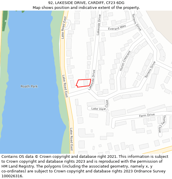 92, LAKESIDE DRIVE, CARDIFF, CF23 6DG: Location map and indicative extent of plot