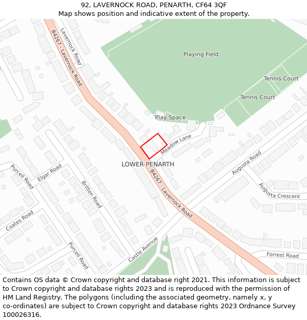 92, LAVERNOCK ROAD, PENARTH, CF64 3QF: Location map and indicative extent of plot