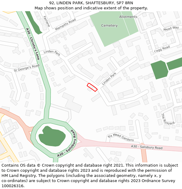 92, LINDEN PARK, SHAFTESBURY, SP7 8RN: Location map and indicative extent of plot