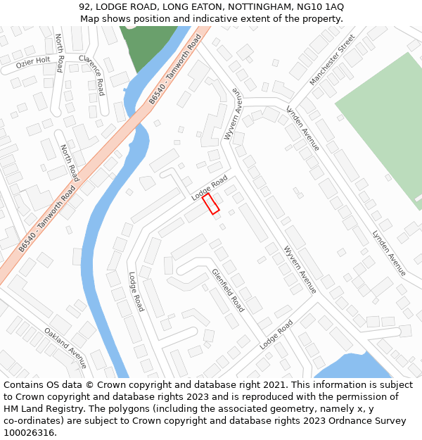 92, LODGE ROAD, LONG EATON, NOTTINGHAM, NG10 1AQ: Location map and indicative extent of plot