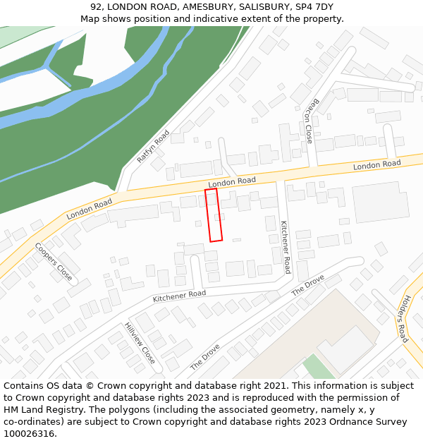 92, LONDON ROAD, AMESBURY, SALISBURY, SP4 7DY: Location map and indicative extent of plot