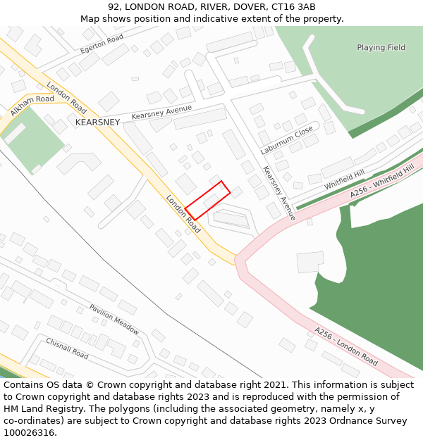 92, LONDON ROAD, RIVER, DOVER, CT16 3AB: Location map and indicative extent of plot