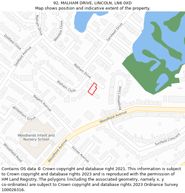 92, MALHAM DRIVE, LINCOLN, LN6 0XD: Location map and indicative extent of plot