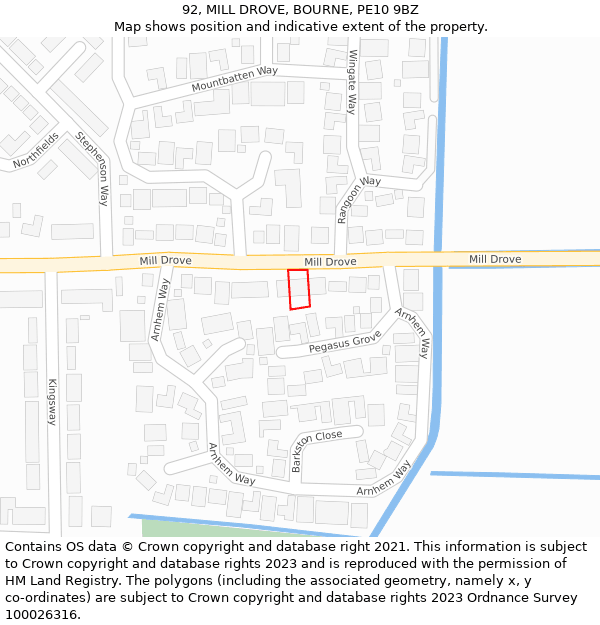 92, MILL DROVE, BOURNE, PE10 9BZ: Location map and indicative extent of plot