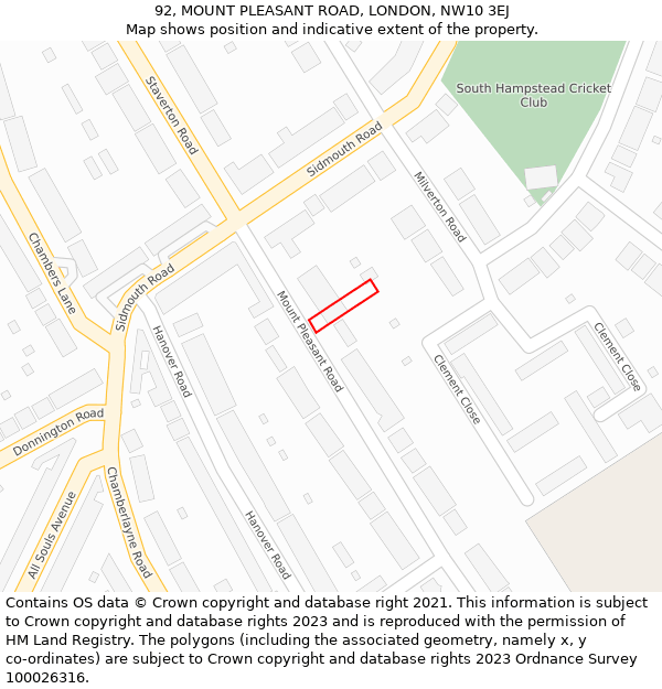 92, MOUNT PLEASANT ROAD, LONDON, NW10 3EJ: Location map and indicative extent of plot